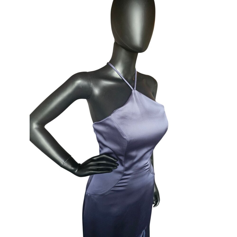 Dusk (Blue) Silky Satin Halter Haxi Bridesmaid Dress - Mori Lee - Picture 4 of 10
